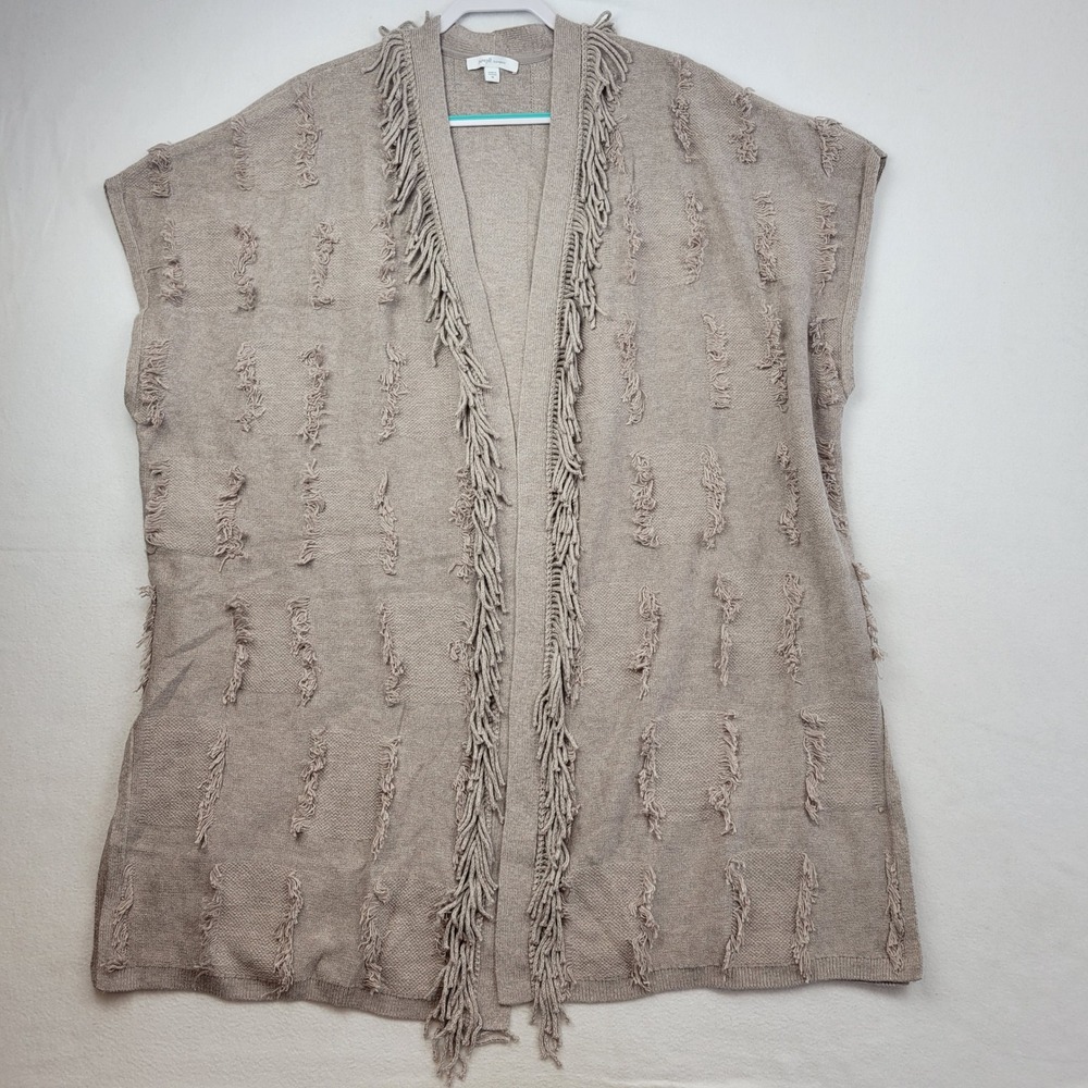 Pure Jill Elements Tan Fringe Eyelash Open Front Sweater Vest Size 3X Boho